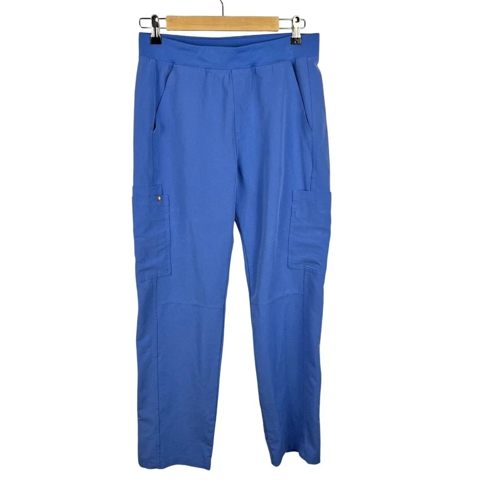 FIGS Technical Collection Men Scrub Pants Small Ceil Blue Cargo Yoga Waistband